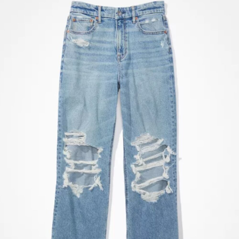 AE Stretch Curvy Super High-Waisted Baggy Straight Jean - Picture 2 of 7